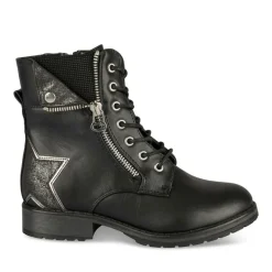 Bottines Rangers NOIR Fille Motif Etoiles Lacets
