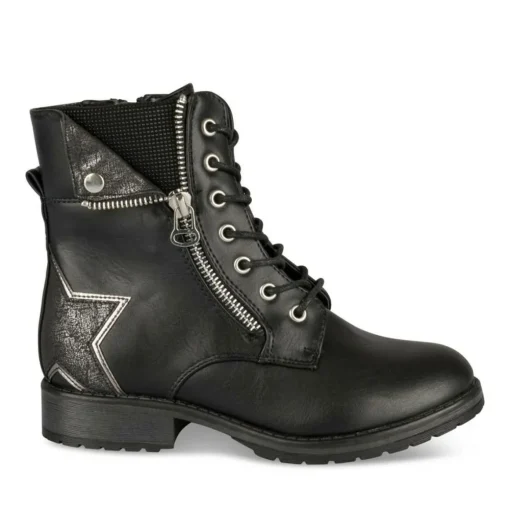 Bottines Rangers NOIR Fille Motif Etoiles Lacets