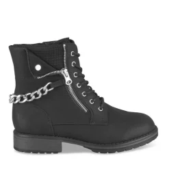 Bottines Rangers NOIR Fille Motif Chaîne Lacets