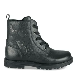 Bottines Rangers NOIR Fille CUIR Motif Uni Lacets