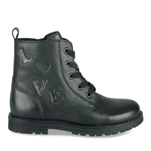 Bottines Rangers NOIR Fille CUIR Motif Uni Lacets