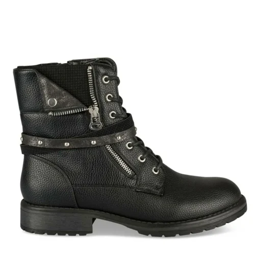Bottines Rangers NOIR Fille Motif Clouté Lacets