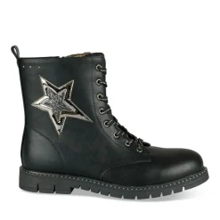 Bottines Rangers NOIR Fille Motif Etoiles Lacets