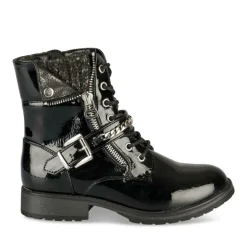 Bottines Rangers NOIR Fille Motif Chaîne Lacets