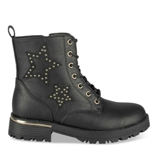 Bottines Rangers NOIR Fille Motif Etoiles Lacets