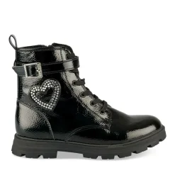 Bottines Rangers NOIR Fille Motif Coeurs Lacets