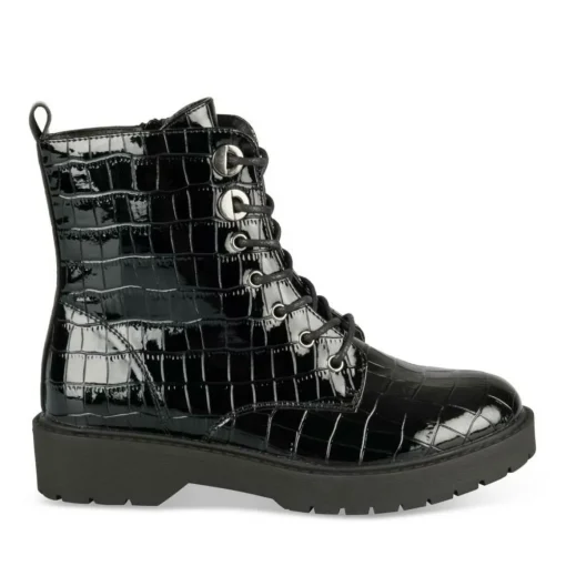 Bottines Rangers NOIR Fille Motif Vernis Lacets