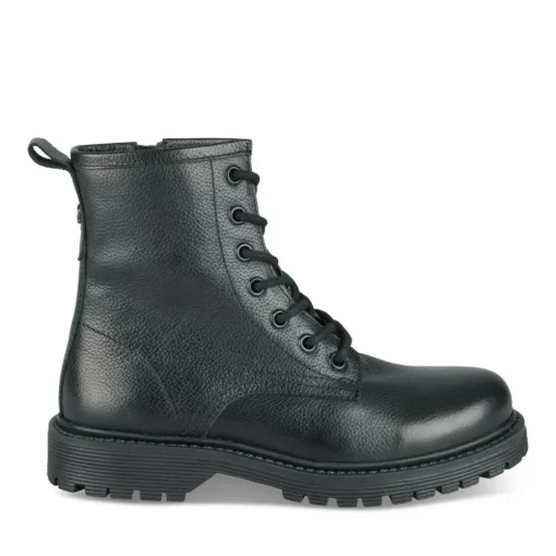 Bottines Rangers NOIR Fille CUIR Motif Uni Lacets