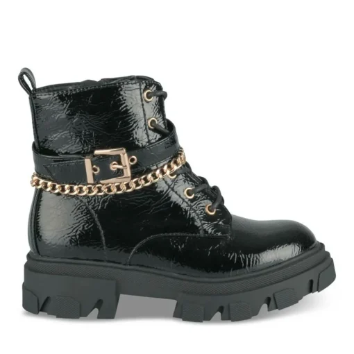 Bottines Rangers NOIR Fille Motif Vernis Lacets