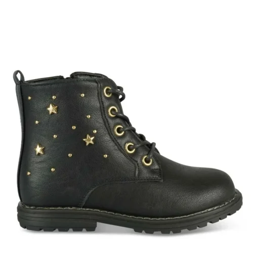 Bottines Rangers NOIR Fille Motif Etoiles Lacets
