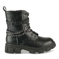 Bottines Rangers NOIR Fille Motif Chaîne Lacets