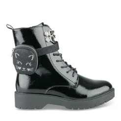 Bottines Rangers NOIR Fille Motif Vernis Lacets