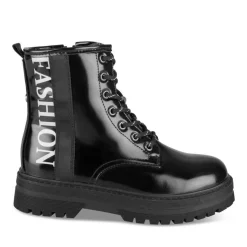 Bottines Rangers NOIR Fille Motif Vernis Lacets