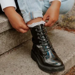 Bottines Rangers NOIR Fille Motif Uni Lacets
