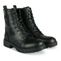 Bottines Rangers NOIR Fille Motif Coeurs Lacets