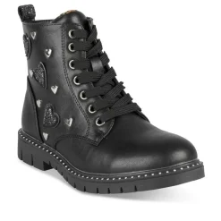 Bottines Rangers NOIR Fille Motif Coeurs Lacets