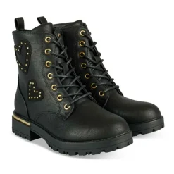 Bottines Rangers NOIR Fille Motif Coeurs Lacets