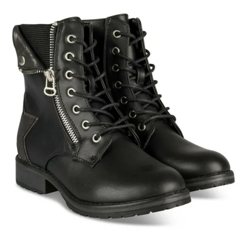 Bottines Rangers NOIR Fille Motif Etoiles Lacets