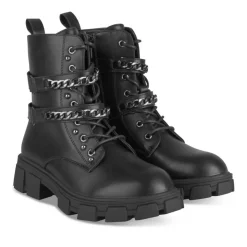 Bottines Rangers NOIR Fille Motif Clouté Lacets