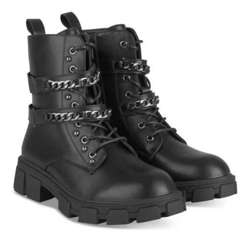 Bottines Rangers NOIR Fille Motif Clouté Lacets