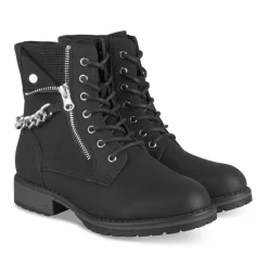 Bottines Rangers NOIR Fille Motif Chaîne Lacets