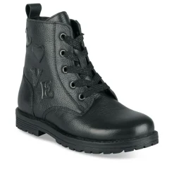 Bottines Rangers NOIR Fille CUIR Motif Uni Lacets