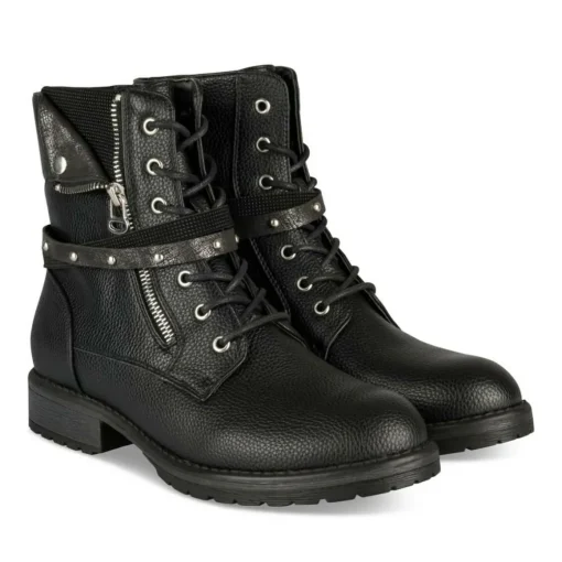 Bottines Rangers NOIR Fille Motif Clouté Lacets