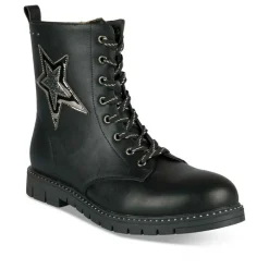 Bottines Rangers NOIR Fille Motif Etoiles Lacets