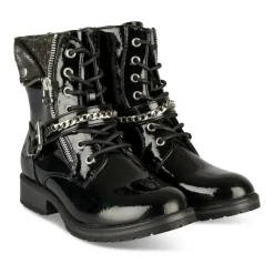 Bottines Rangers NOIR Fille Motif Chaîne Lacets