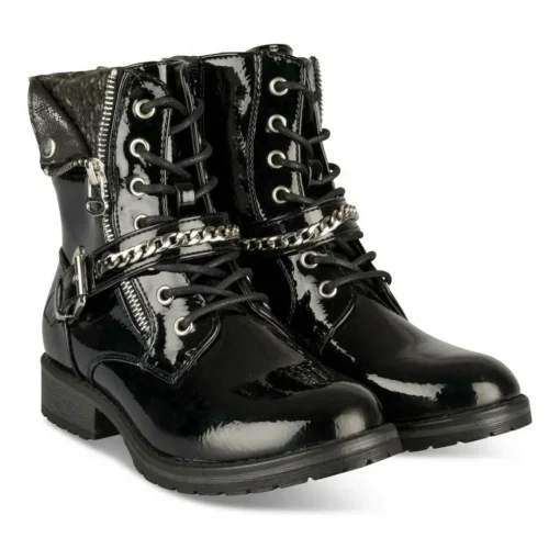 Bottines Rangers NOIR Fille Motif Chaîne Lacets