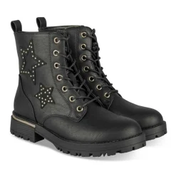 Bottines Rangers NOIR Fille Motif Etoiles Lacets