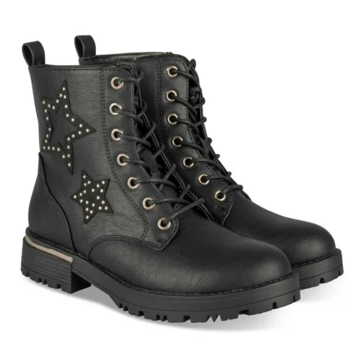 Bottines Rangers NOIR Fille Motif Etoiles Lacets