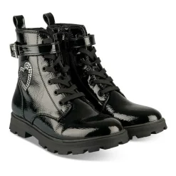 Bottines Rangers NOIR Fille Motif Coeurs Lacets