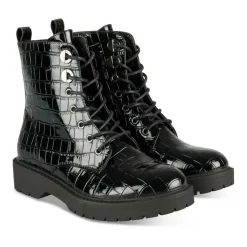 Bottines Rangers NOIR Fille Motif Vernis Lacets
