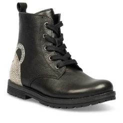 Bottines Rangers NOIR Fille CUIR Motif Uni Lacets