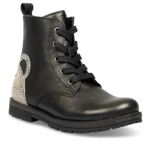 Bottines Rangers NOIR Fille CUIR Motif Uni Lacets