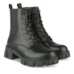 Bottines Rangers NOIR Fille Motif Uni Lacets