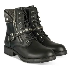 Bottines Rangers NOIR Fille Motif Chaîne Lacets