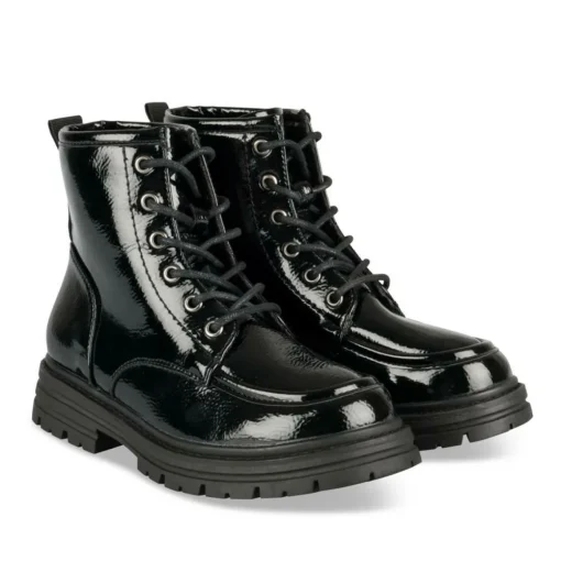 Bottines Rangers NOIR Fille Motif Vernis Lacets