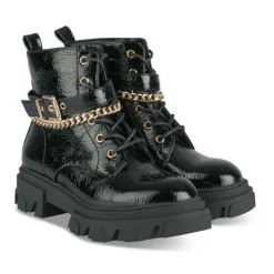 Bottines Rangers NOIR Fille Motif Vernis Lacets