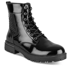 Bottines Rangers NOIR Fille Motif Vernis Lacets
