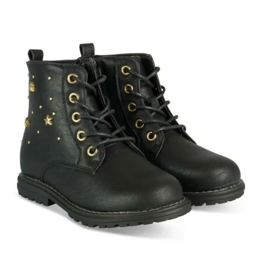 Bottines Rangers NOIR Fille Motif Etoiles Lacets