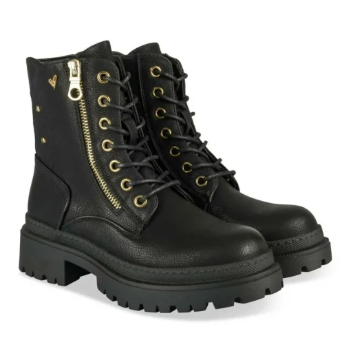 Bottines Rangers NOIR Fille Motif Clouté Lacets