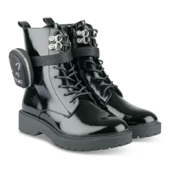 Bottines Rangers NOIR Fille Motif Vernis Lacets