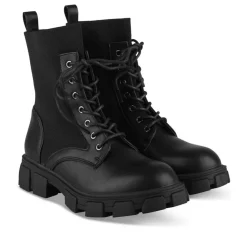 Bottines Rangers NOIR Fille Motif Uni Lacets