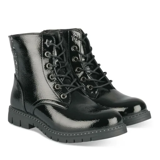 Bottines Rangers NOIR Fille Motif Vernis Lacets