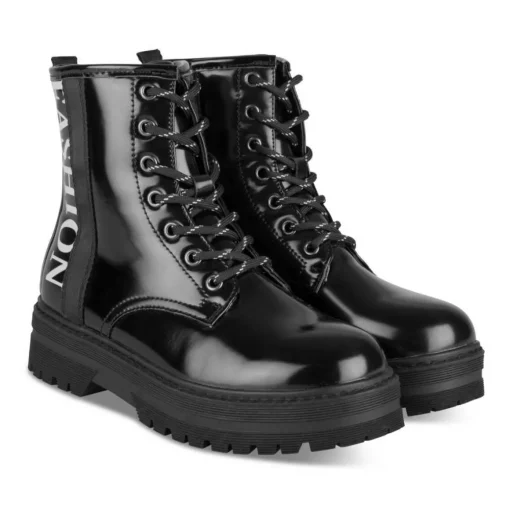 Bottines Rangers NOIR Fille Motif Vernis Lacets