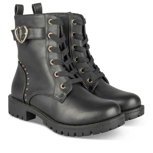 Bottines Rangers NOIR Fille Motif Uni Lacets