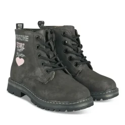 Bottines Rangers NOIR Fille Motif Coeurs A Enfiler