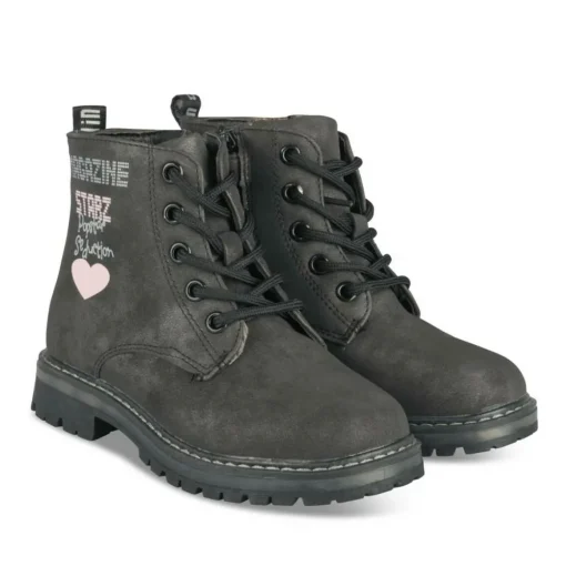 Bottines Rangers NOIR Fille Motif Coeurs A Enfiler